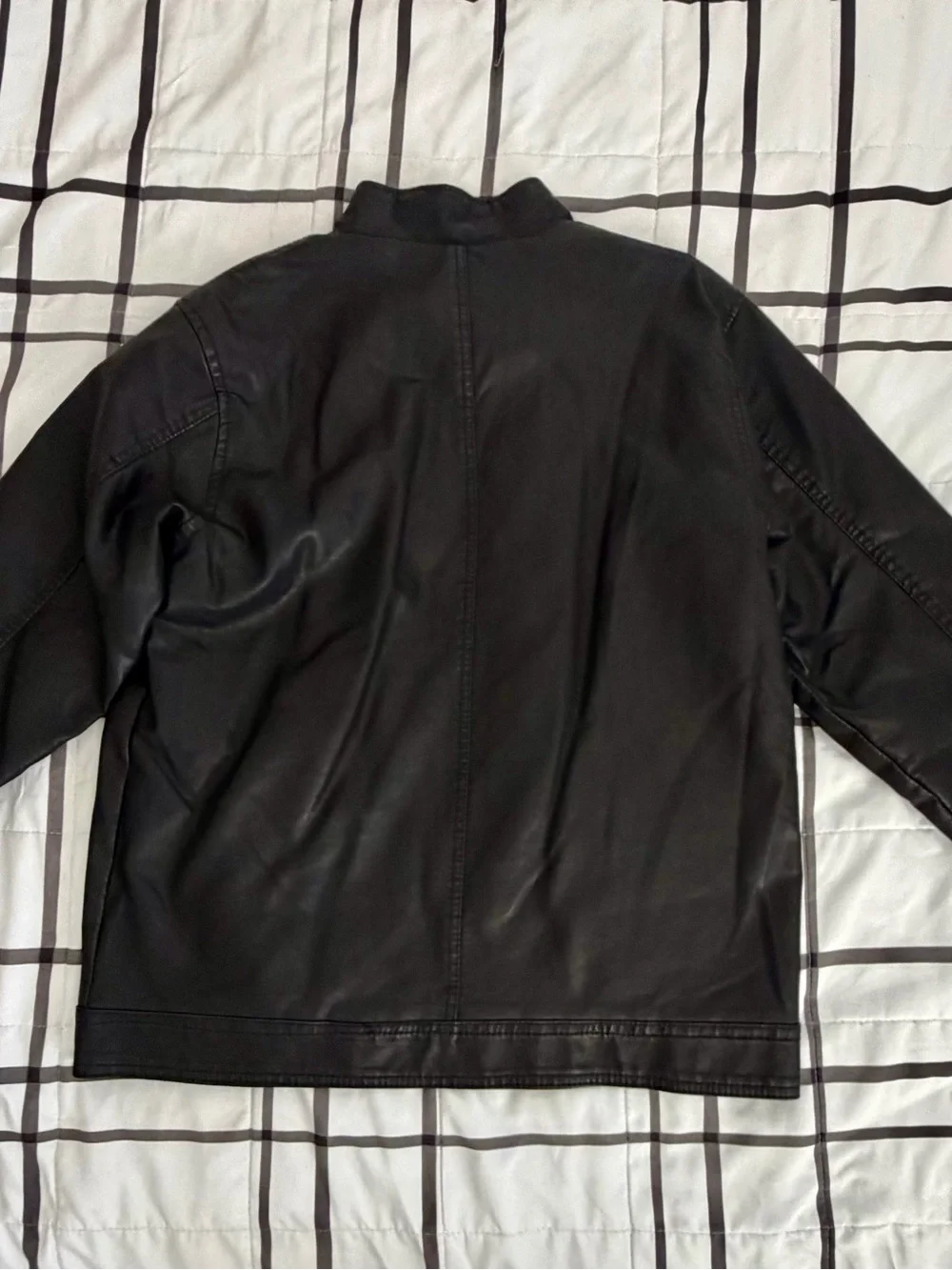 Classic Black Faux Leather Biker Jacket with Buckle Collar